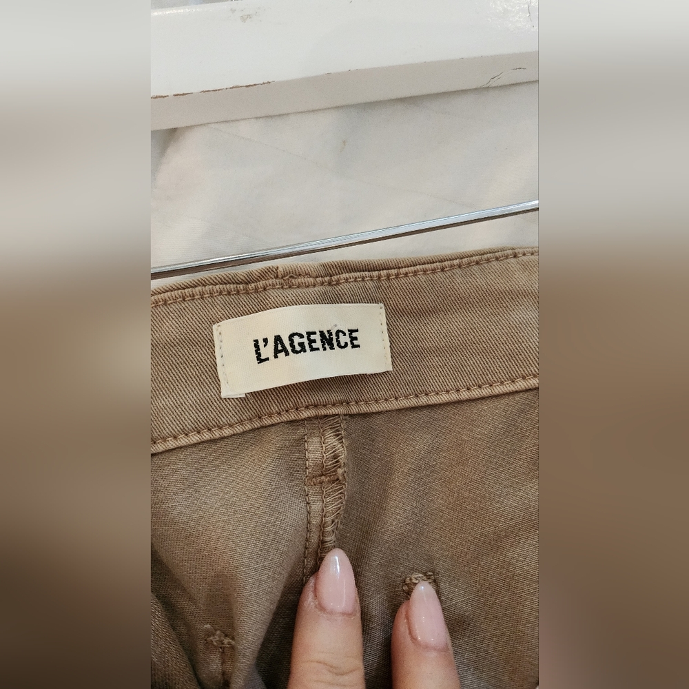 NEW L'AGENCE brooklyn high rise utility wide leg in tan denim pant - Picture 9 of 10